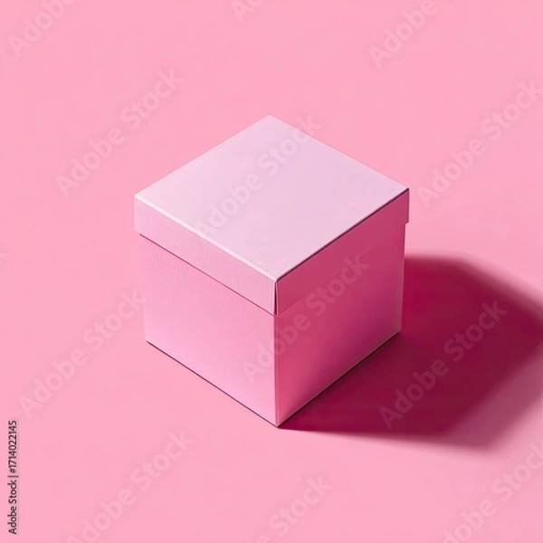 Fototapeta Single, square, pink gift box on pink background