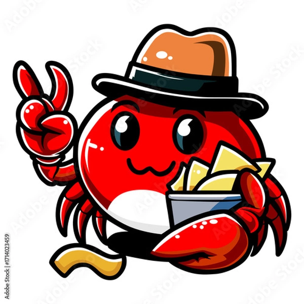 Fototapeta Cool Crab with Hat and Snacks