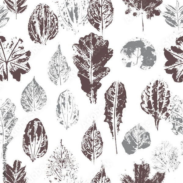 Obraz Seamless pattern with stamp leaves. Endless texture for nature design. Hi detailed. Vector illustration