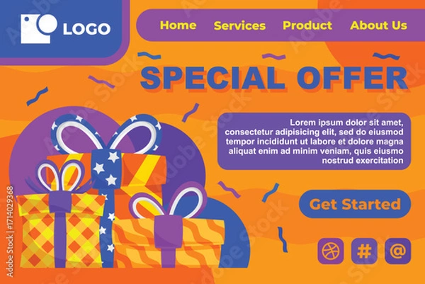 Obraz Gift Box in Various Bright Color for Special Offer Web Landing Page Banner Flat Cartoon Background