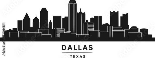 Fototapeta Dallas skyline horizontal banner. Dallas, Texas. Vector template for your design. Vector black silhouette. with white background
