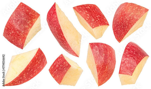 Obraz Falling apple slices isolated on white background, full depth of field