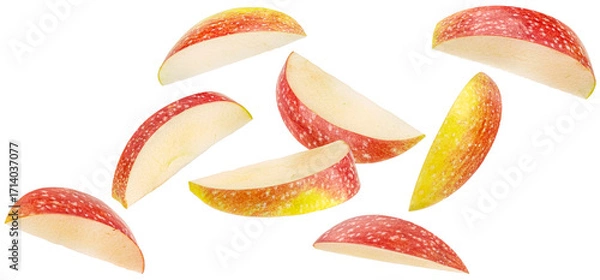 Obraz Falling apple slices isolated on white background, full depth of field