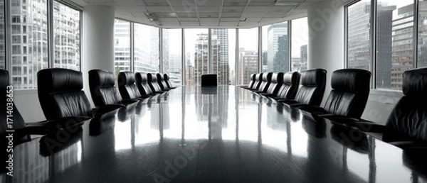 Fototapeta Empty conference room with city view