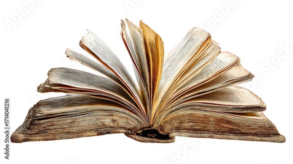 Obraz Antique Book Open with Aged Pages on Black Background