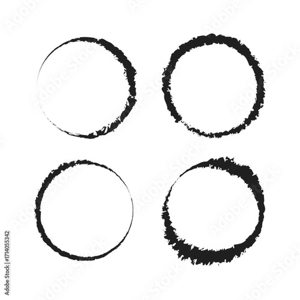 Fototapeta Grunge Brush Stroke Circle Frames with Textured Line Paint Ink Pen Borders - Isolated On White Background JPG