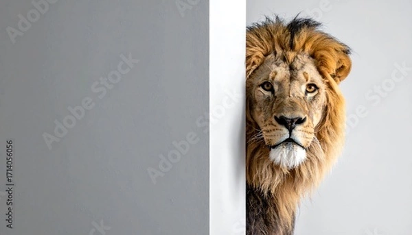 Obraz Lion peeking from behind a wall
