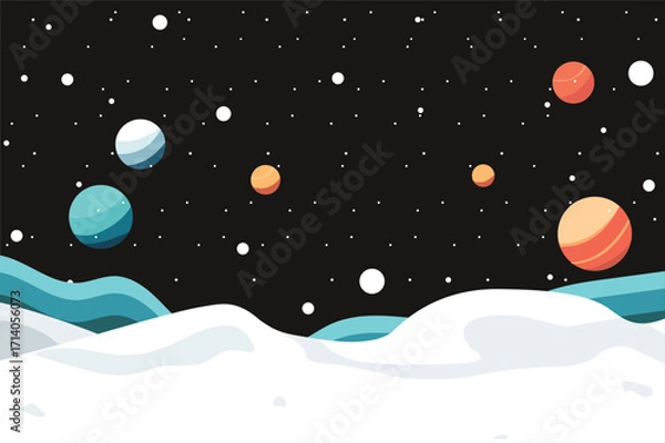 Fototapeta The galaxy in dark sky filled with twinkling stars and colorful orbiting planets