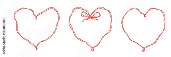 Fototapeta Set of ribbon heart frames decorated coquette pretty charming bows, hearts, stars, cherry, lace. Holiday trendy borders. Vintage elements for greeting cards, wedding, invitations, social media, party