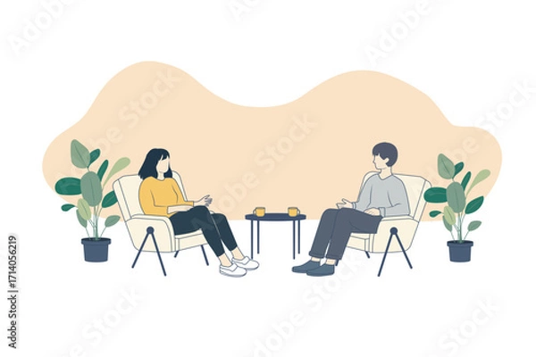 Fototapeta Two people enjoy casual conversation and knowledge sharing in a private environment