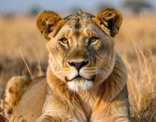 Obraz Lioness portrait in savanna
