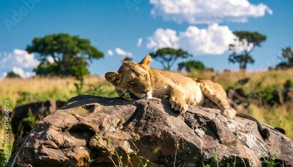 Obraz Lioness resting on a rock