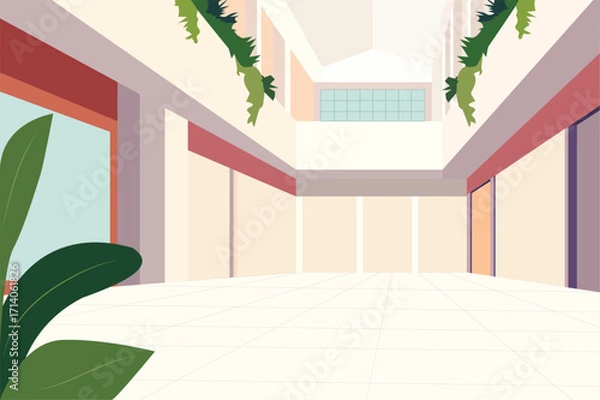 Fototapeta Decoration with  lush green plants hanging from above and leaves creating a nature within a contemporary building