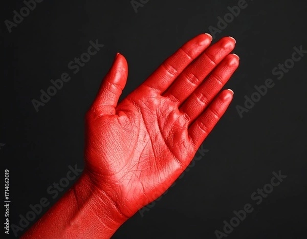 Obraz Red hand on black background