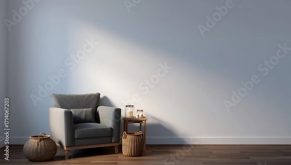 Obraz Cozy armchair bathed in soft sunlight with decorative elements