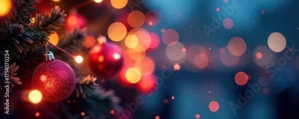 Fototapeta Abstract bokeh, sparkling Christmas lights garland , wreath, shimmer, blur