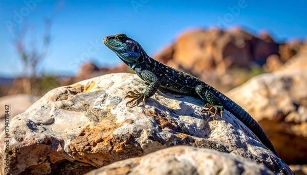 Obraz Lizard on a rock against a clear sky
