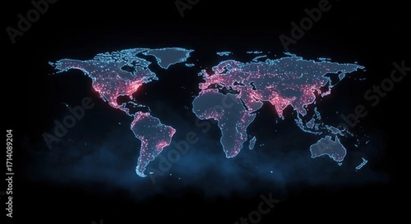 Fototapeta Global Connectivity A Glowing World Map Illustration