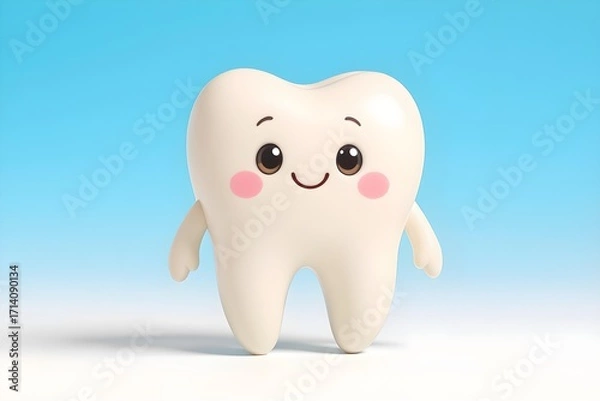 Fototapeta 3d a smiling tooth, cute dental mascot for health and hygiene concepts