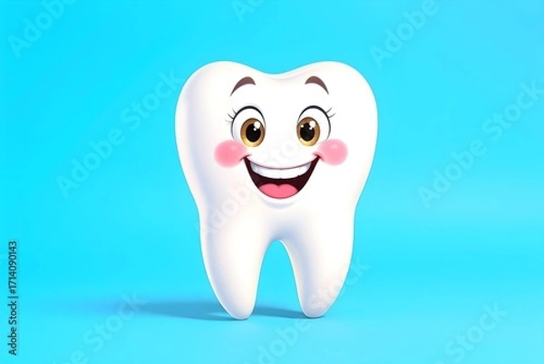 Fototapeta 3d a smiling tooth, cute dental mascot for health and hygiene concepts