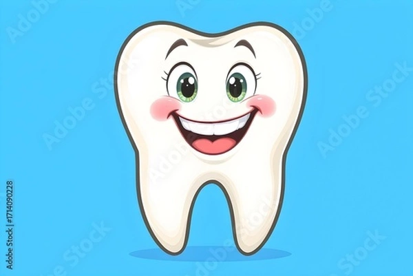 Fototapeta 3d a smiling tooth, cute dental mascot for health and hygiene concepts