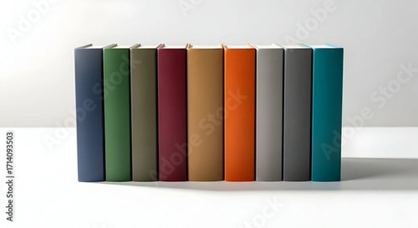 Fototapeta Colorful Row of Books on White Surface Educational Still Life