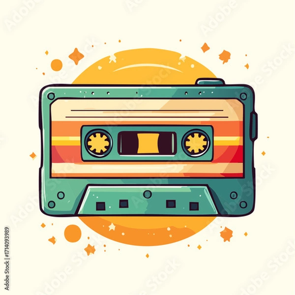 Fototapeta Retro Cassette Tape with Orange and Teal Design