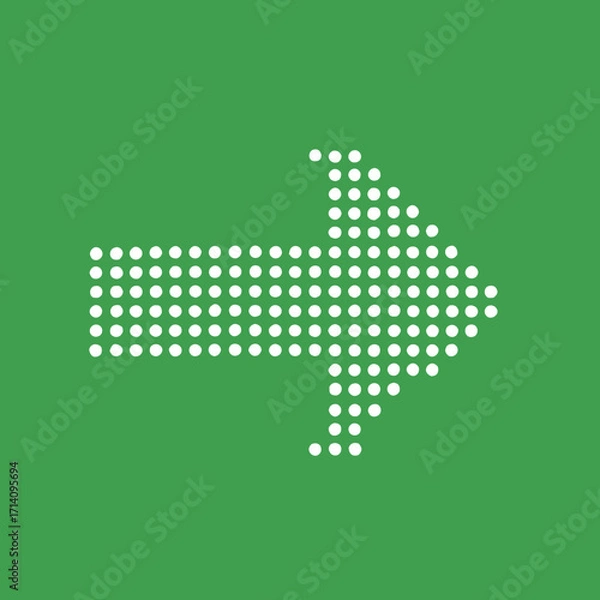 Obraz Minimalist dotted right arrow on green background vector illustration for direction, navigation, and interface design concepts