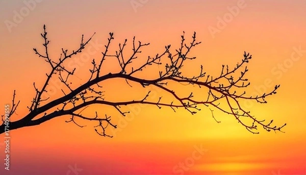 Fototapeta Silhouette of a Bare Branch Against a Vibrant Sunset