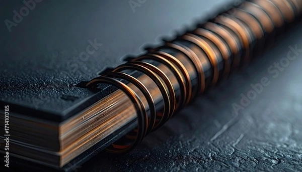 Fototapeta Black Spiral Notebook with Copper Binding Close Up