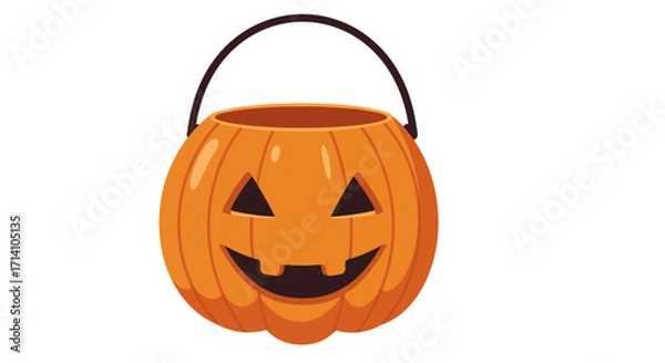 Fototapeta A pumpkinshaped candy bucket with a carved jackolantern face and a black handle