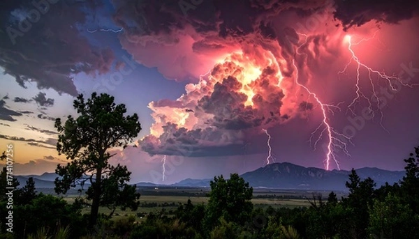 Obraz Dramatic storm over a valley at sunset
