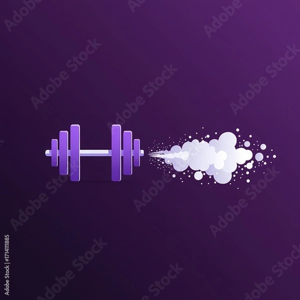 Fototapeta Purple dumbbell with cloud of energy symbolizing creatine supplement  