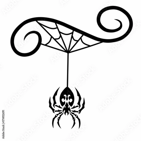 Fototapeta Tribal Spider with Web Tattoo Design Vector