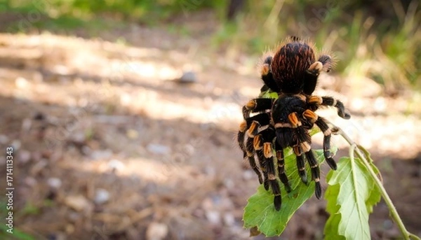 Fototapeta Tarantula on leaf in forest