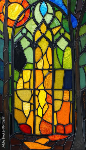 Obraz Colorful stained glass window. Multicolored interior design template. Oil painting