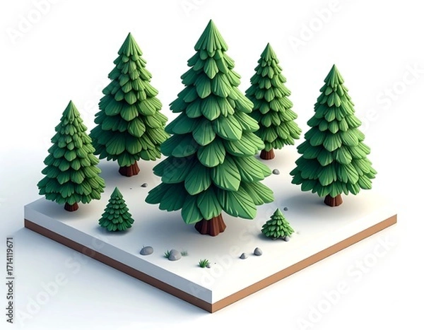 Obraz Low-poly Christmas trees on a snowy square