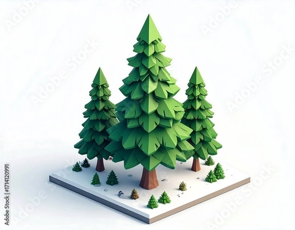 Obraz Low-poly Christmas trees on snowy ground