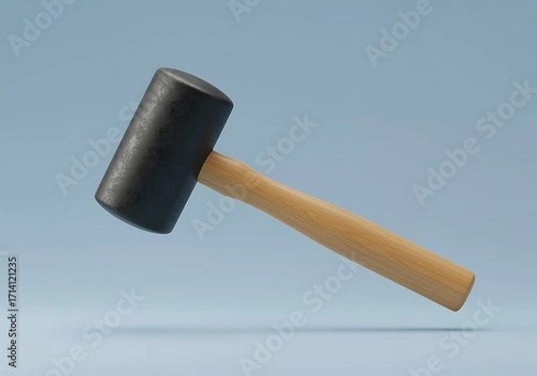 Fototapeta Rubber Mallet Isolated on Blue Background with Clean Look for Construction and Crafting Purposes