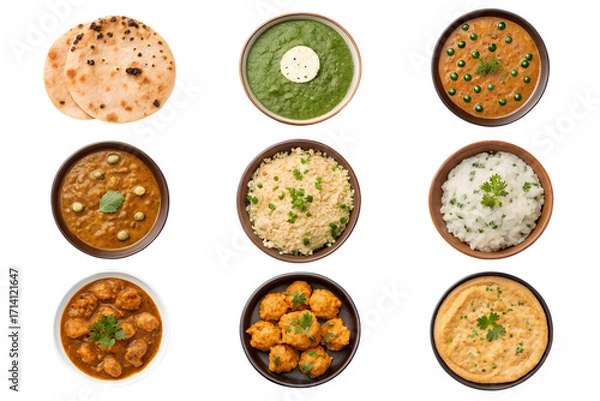 Fototapeta Delicious Indian Thali Meal A Culinary Journey Featuring Chapati, Rice, Paneer, and Various Curries – A Feast for the Senses