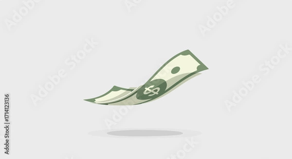 Fototapeta One dollar bill floating in simple style on light gray background is cash. Dollar bill symbolizes money falling concept on light background. Use one dollar bill for financial planning, business,