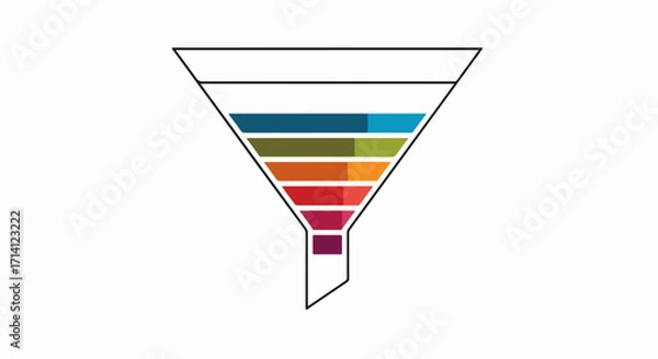 Fototapeta Funnel illustration featuring segments in vibrant hues on plain backdrop. Funnel design embodies stages of process, steps of system and phases of workflow.