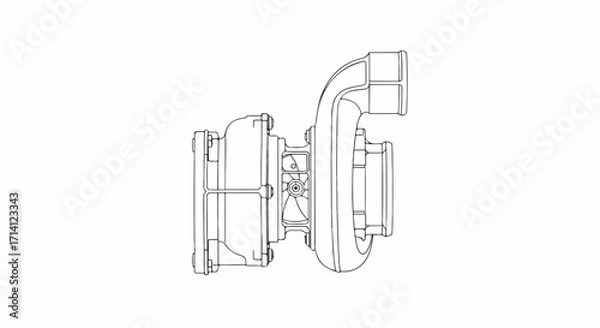 Fototapeta Turbocharger as an auto part on clear background. Turbocharger ensures engine boost and enhances fuel efficiency. Concept turbocharger for modern automotive solutions.