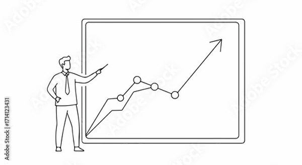 Fototapeta Business presentation of rising chart shows financial increase in company revenue. Business presentation by executive leader with arrow pointing upward demonstrates company success and growth.