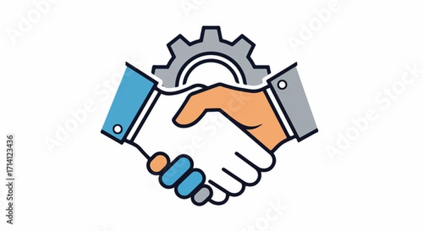 Fototapeta Handshake partnership showing business solution on plain background. Handshake, hand shake depicting a partnership solution, agreement between company and client,