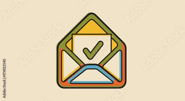 Fototapeta Received mail in opened envelope with check mark shows successful delivery. Received mail notification design concept for effective communication, showing messages, newsletters, and important updates.