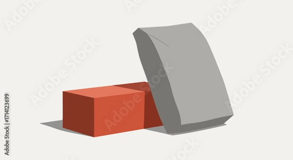 Fototapeta Construction brick, clay brick, and paving brick on plain background illustrates materials science. Construction brick and clay brick are essential elements for building infrastructure,