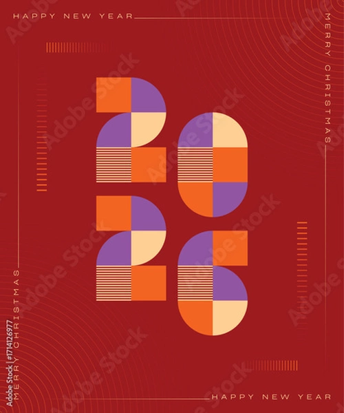 Fototapeta Happy New Year 2026 and Merry Christmas Flat New Year Number Design Vector Illustration