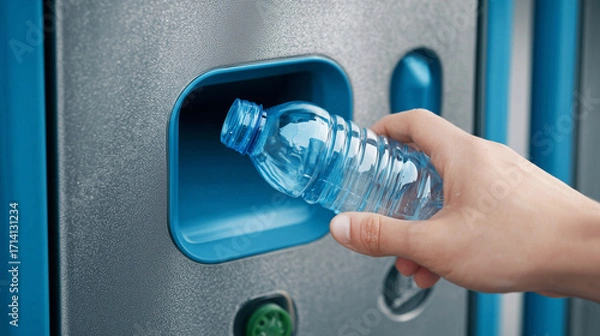 Obraz hand holding a plastic bottle to recycling