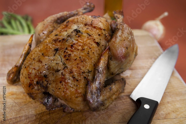 Obraz Roasted Chicken on Cutting Board